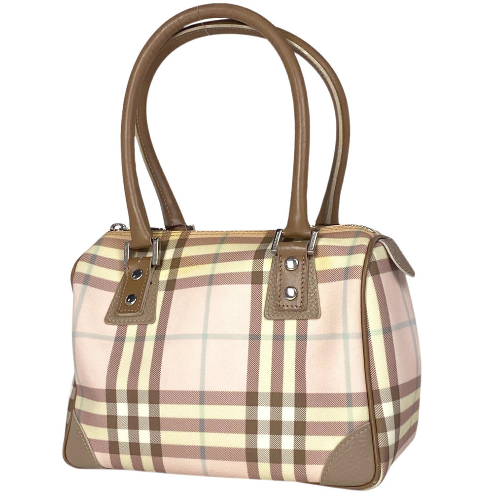 Burberry check handbag Boston bag canvas pink